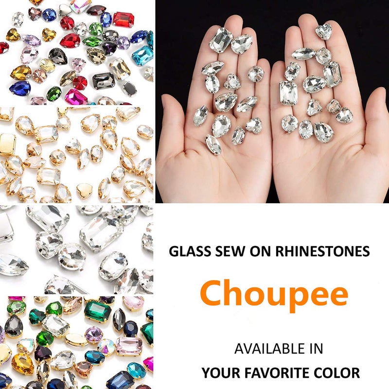 Choupee Sew On Rhinestones, Choupee 48PCS Mixed Shapes Flatback Sew On Glass Rhinestone Sewing Claw Rhinestone for Craft, Clothes, Garments, Dress, Earring, Belt and Shoes (Clear, Silver Claw) - Image 4